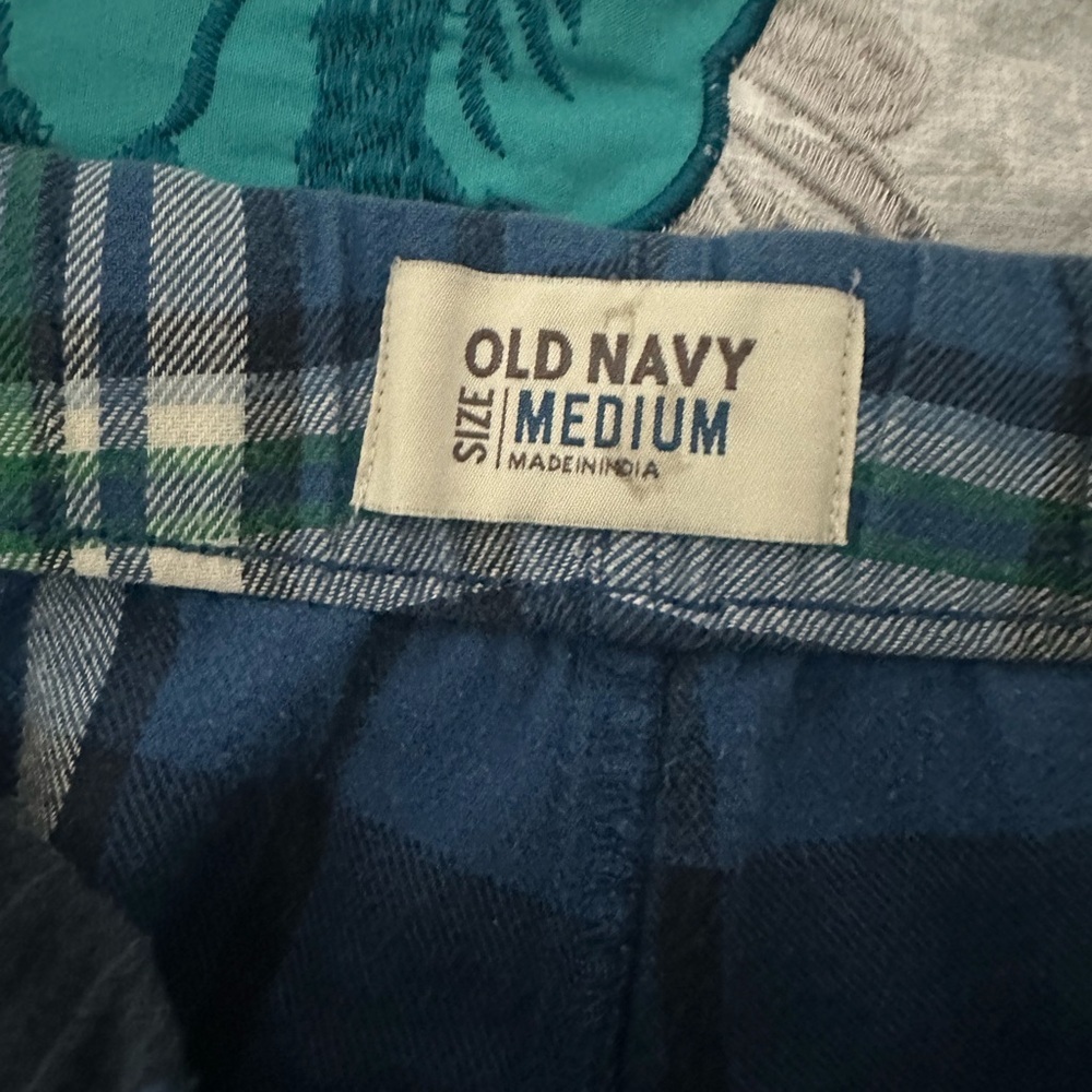 Old Navy Pajama Pants Men’s M Blue 100% Cotton Plaid Straight Leg Casual Pant - Picture 3 of 9